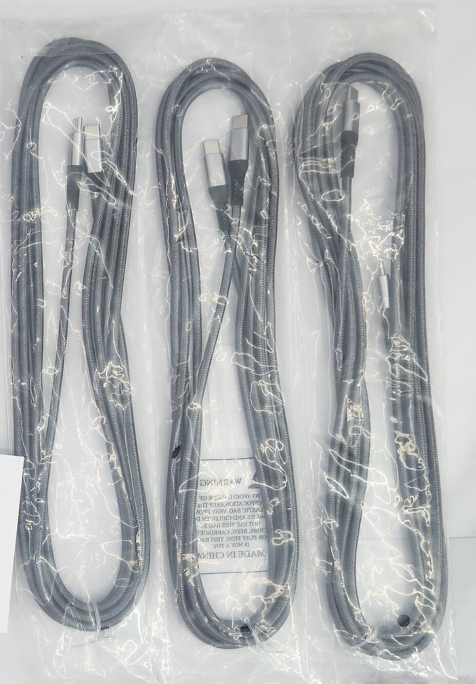 Pack of 3 USB C to Type-C Charging Cables, 10 ft Gray Phone Charger Braided Cord